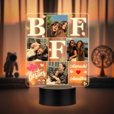 Personalized BFF 3D LED Photo Lamp Custom Photos & Names  3D Illusion Bedside Night Light Friendship Gift for Besties, Sisters Birthday Gift for BFF Warm White Light